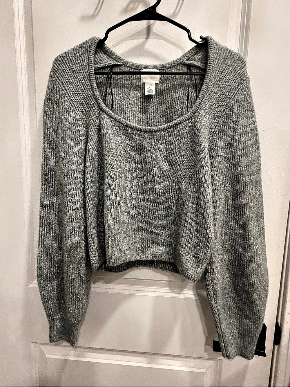 H&M Ribbed Square Neck Sweater Gray Medium